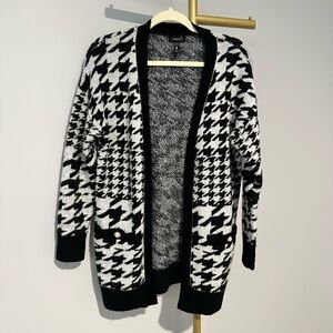 Aqua Black and White Houndstooth Cardigan